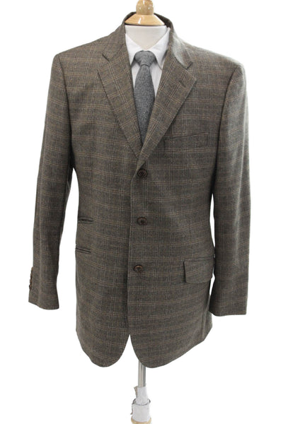 Canali Mens Wool Solid Notched Collar Three Button Suit Jacket Navy Blue Size 54
