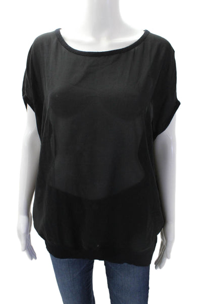 Vince Womens Silk Short Sleeve Round Neck Pullover Knit Top Black Size XS
