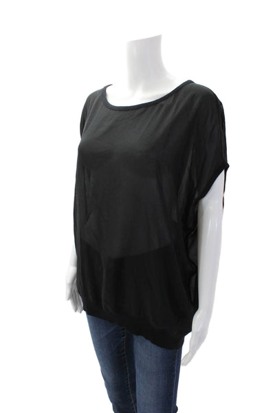 Vince Womens Silk Short Sleeve Round Neck Pullover Knit Top Black Size XS