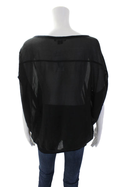Vince Womens Silk Short Sleeve Round Neck Pullover Knit Top Black Size XS