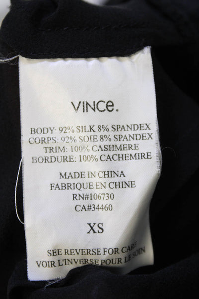 Vince Womens Silk Short Sleeve Round Neck Pullover Knit Top Black Size XS