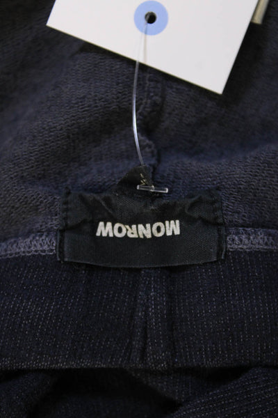Monrow Womens Striped Drawstring Waist Mid-Rise Tapered Sweatpants Navy Size L