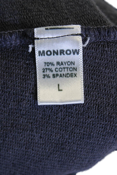 Monrow Womens Striped Drawstring Waist Mid-Rise Tapered Sweatpants Navy Size L