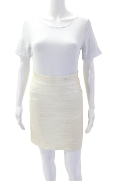 Herve Leger Womens Stretch Unlined Zip Up Mini Bandage Skirt Beige Size M