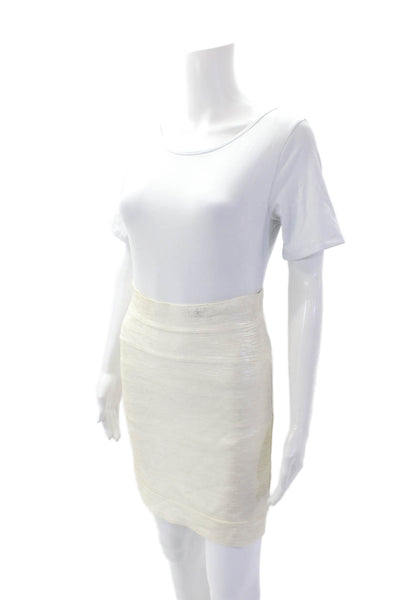Herve Leger Womens Stretch Unlined Zip Up Mini Bandage Skirt Beige Size M