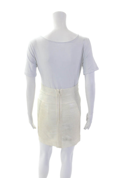 Herve Leger Womens Stretch Unlined Zip Up Mini Bandage Skirt Beige Size M