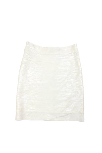 Herve Leger Womens Stretch Unlined Zip Up Mini Bandage Skirt Beige Size M