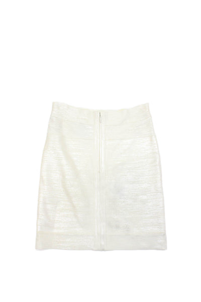Herve Leger Womens Stretch Unlined Zip Up Mini Bandage Skirt Beige Size M