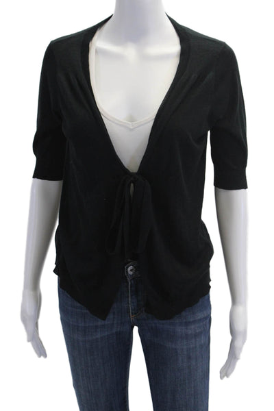 DKNY Womens Silk Blend V-neck Tie Front Short Sleeve Blouse Top Size P
