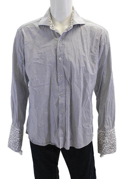 Haines & Bonner Of London Mens Button Up Striped Dress Shirt White Navy Size 17
