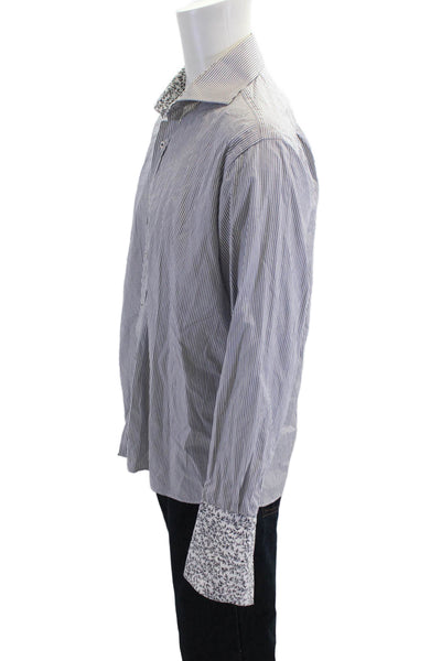 Haines & Bonner Of London Mens Button Up Striped Dress Shirt White Navy Size 17