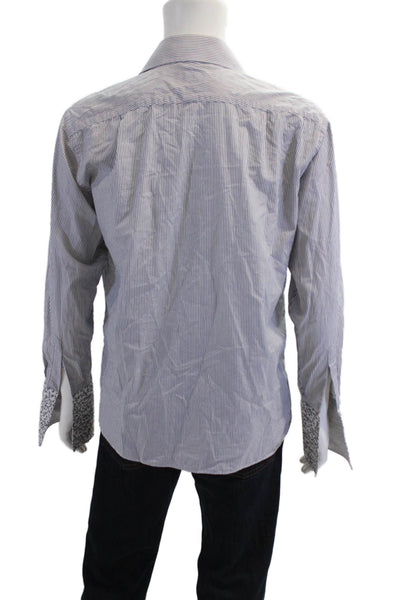 Haines & Bonner Of London Mens Button Up Striped Dress Shirt White Navy Size 17