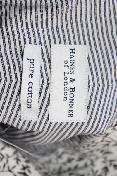 Haines & Bonner Of London Mens Button Up Striped Dress Shirt White Navy Size 17