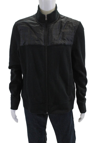 Michael Kors Mens Long Sleeve Front Zip Mock Neck Knit Jacket Black Size Large