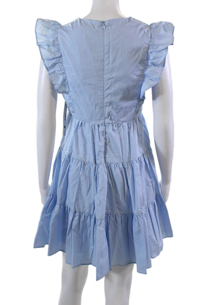 Aqua Womens Cotton Ruffle Trim Sleeveless V-Neck Tiered Dress Light Blue Size XS