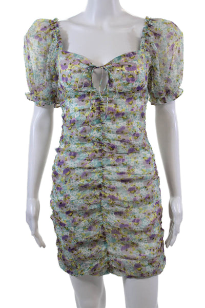 Endless Rose Womens Rouched Square Neck Floral Mini Dress Multicolor Size XS