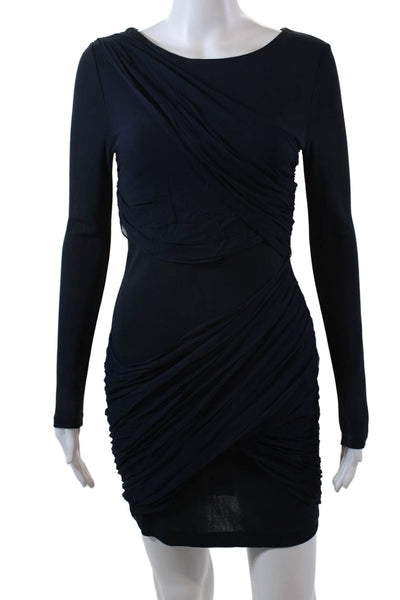Alice + Olivia Womens Pleated Sheer Overlay Long Sleeve Mini Dress Blue Size 0