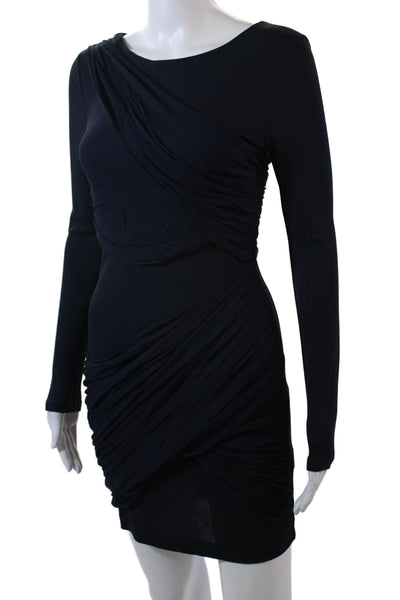 Alice + Olivia Womens Pleated Sheer Overlay Long Sleeve Mini Dress Blue Size 0