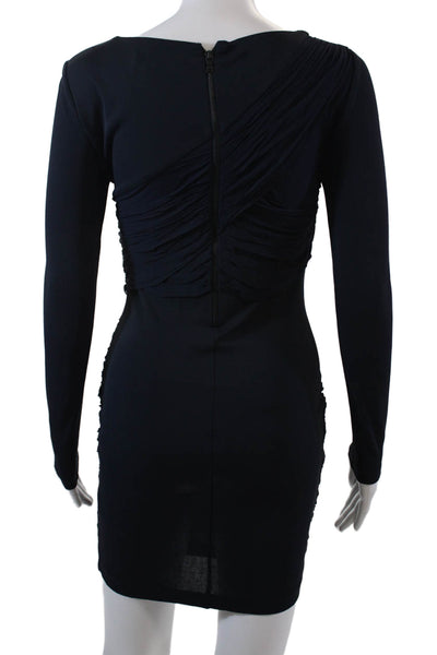 Alice + Olivia Womens Pleated Sheer Overlay Long Sleeve Mini Dress Blue Size 0