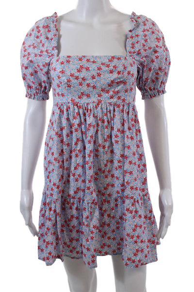 B. Darlin Womens Cotton Floral Print Square Neck Mini Dress Blue Size 0