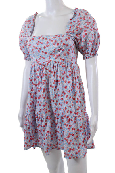 B. Darlin Womens Cotton Floral Print Square Neck Mini Dress Blue Size 0