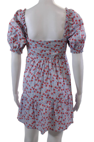 B. Darlin Womens Cotton Floral Print Square Neck Mini Dress Blue Size 0