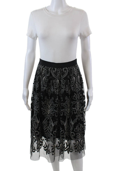 Nanette Lepore Womens Embroidered Mesh Overlay Detail Maxi Skirt Black Size 0