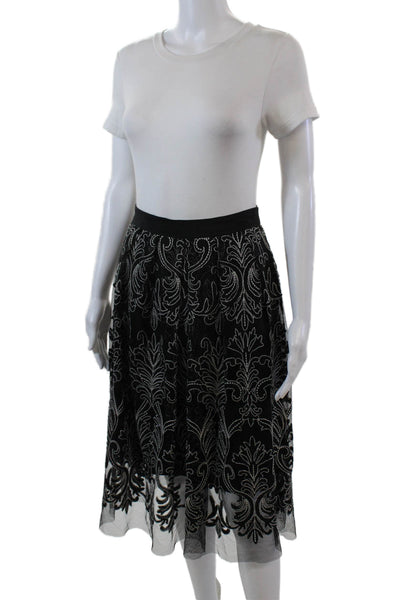 Nanette Lepore Womens Embroidered Mesh Overlay Detail Maxi Skirt Black Size 0