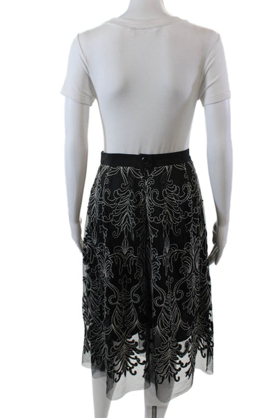Nanette Lepore Womens Embroidered Mesh Overlay Detail Maxi Skirt Black Size 0