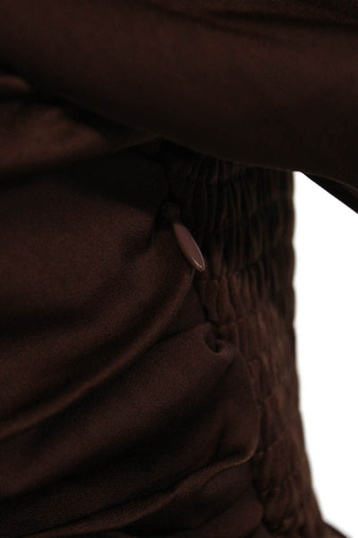 Six Fifty Womens Rouched Detail Smocked Long Sleeve Crop Top Brown Size S