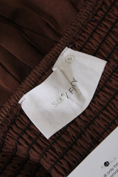 Six Fifty Womens Rouched Detail Smocked Long Sleeve Crop Top Brown Size S
