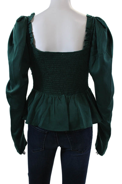Six Fifty Womens Long Sleeve Smocked Rouched Detail Crop Top Green Size S