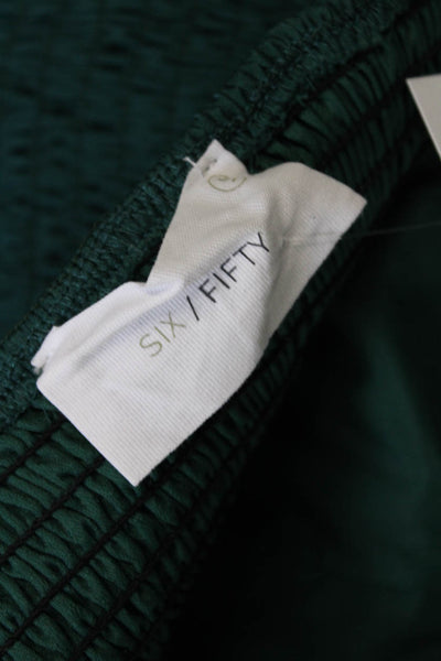 Six Fifty Womens Long Sleeve Smocked Rouched Detail Crop Top Green Size S