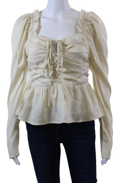 Six Fifty Womens Rouched Detail Square Neck Long Sleeve Top White Size S
