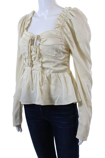 Six Fifty Womens Rouched Detail Square Neck Long Sleeve Top White Size S