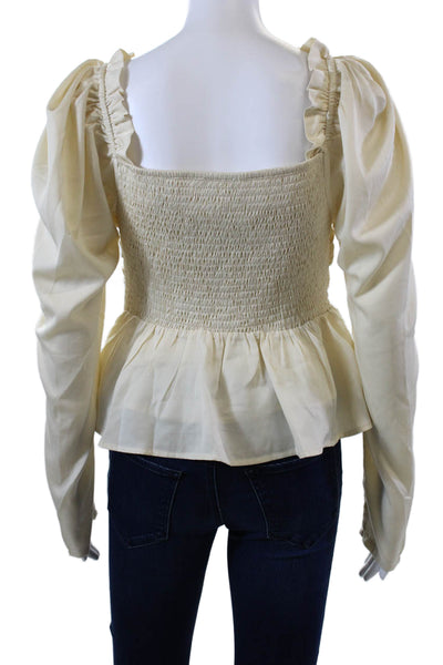 Six Fifty Womens Rouched Detail Square Neck Long Sleeve Top White Size S
