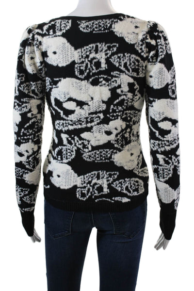 Jason Wu Womens Abstract V-Neck Thick-Knit Pullover Sweater Black Size XS