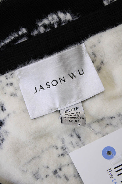 Jason Wu Womens Abstract V-Neck Thick-Knit Pullover Sweater Black Size XS