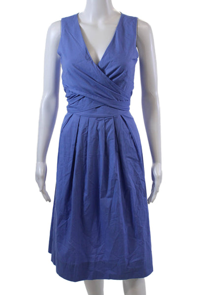 J Crew Womens Cotton V-Neck Sleeveless Knee Length A-Line Dress Blue Size 00