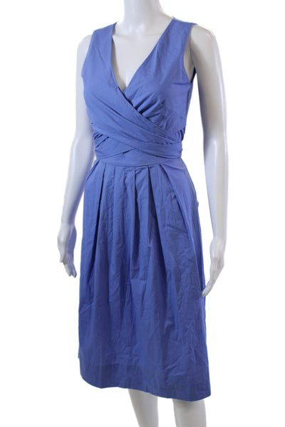 J Crew Womens Cotton V-Neck Sleeveless Knee Length A-Line Dress Blue Size 00