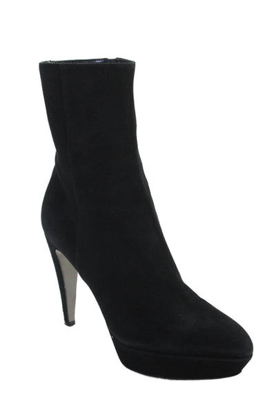 Sergio Rossi Womens Suede Textured Zip Spool Heel Booties Black Size EUR 38