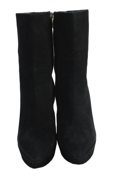 Sergio Rossi Womens Suede Textured Zip Spool Heel Booties Black Size EUR 38