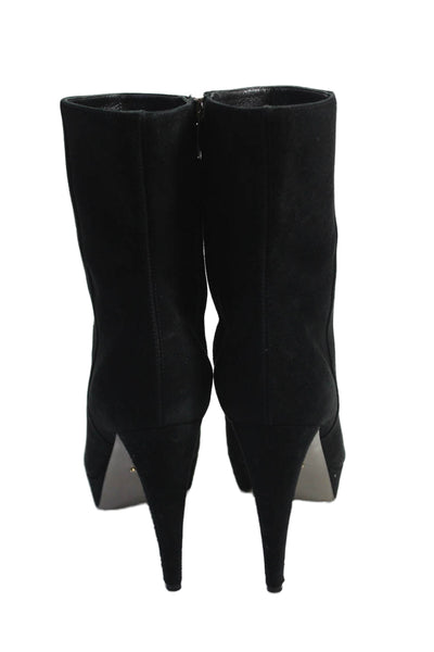 Sergio Rossi Womens Suede Textured Zip Spool Heel Booties Black Size EUR 38