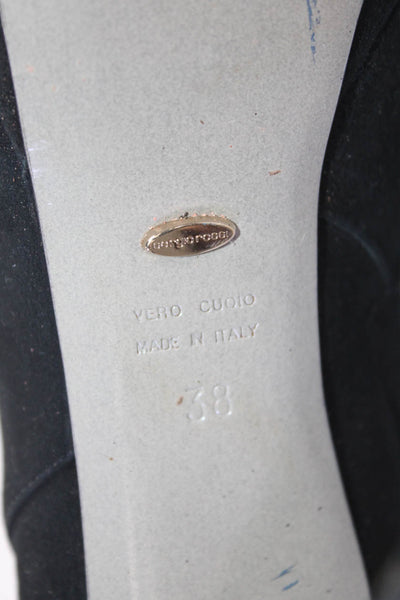 Sergio Rossi Womens Suede Textured Zip Spool Heel Booties Black Size EUR 38