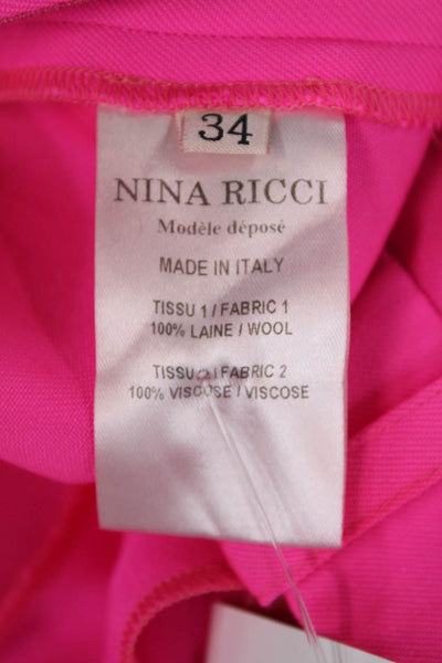 Nina Ricci Womens Creased Straight Leg Dress Pants Neon Pink Wool Size EUR 34