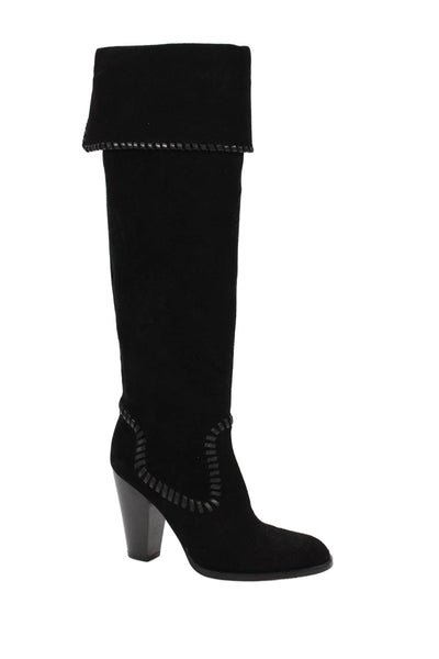 KORS Michael Kors Womens Suede Round Toe Knee High Heeled Boots Black Size 7.5