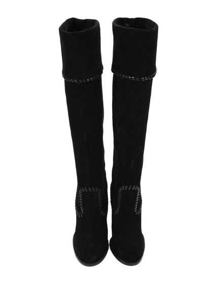 KORS Michael Kors Womens Suede Round Toe Knee High Heeled Boots Black Size 7.5