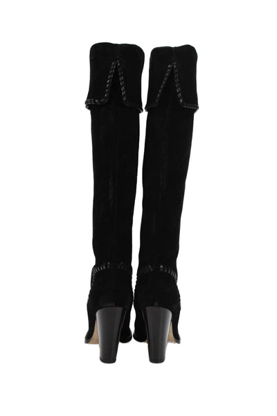 KORS Michael Kors Womens Suede Round Toe Knee High Heeled Boots Black Size 7.5