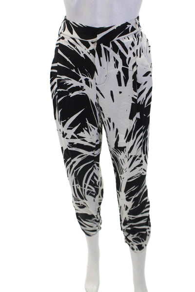 Parker Womens Silk Abstract Floral Printed Rouched Hem Capri Pants White Size 10