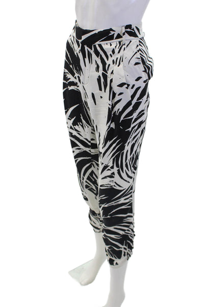 Parker Womens Silk Abstract Floral Printed Rouched Hem Capri Pants White Size 10